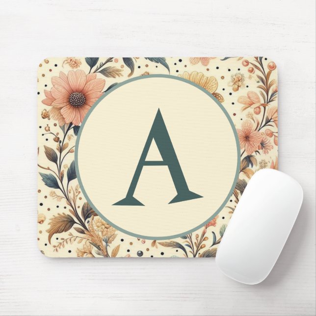 Vintage Flower Medley : Custom Initial Mouse Mat (With Mouse)