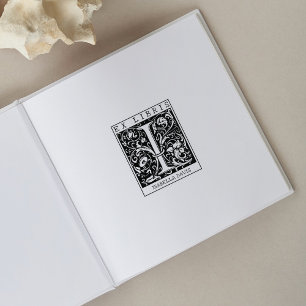 Vintage Flower Monogram Letter Book Ex Libris  Rubber Stamp