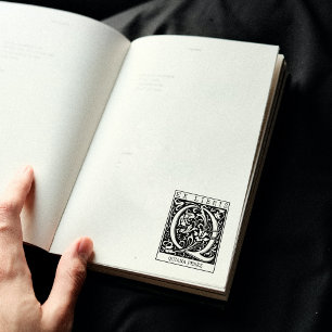 Vintage Flower Monogram Letter Book Ex Libris  Rubber Stamp
