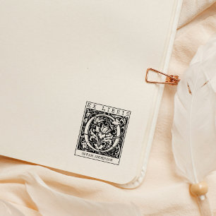 Vintage Flower Monogram Letter Book Ex Libris Rubber Stamp
