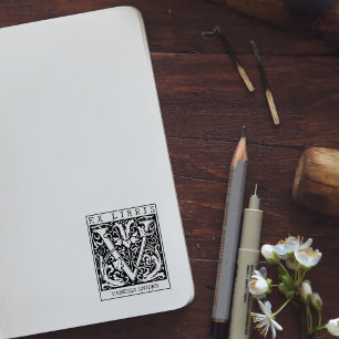 Vintage Flower Monogram Letter Book Ex Libris Rubber Stamp
