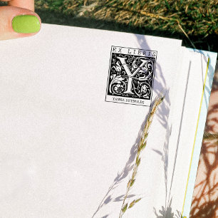 Vintage Flower Monogram Letter Book Ex Libris  Rubber Stamp