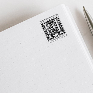 Vintage Flower Monogram Letter Book Ex Libris  Rubber Stamp
