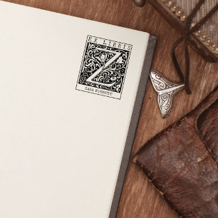 Vintage Flower Monogram Letter Book Ex Libris  Rubber Stamp