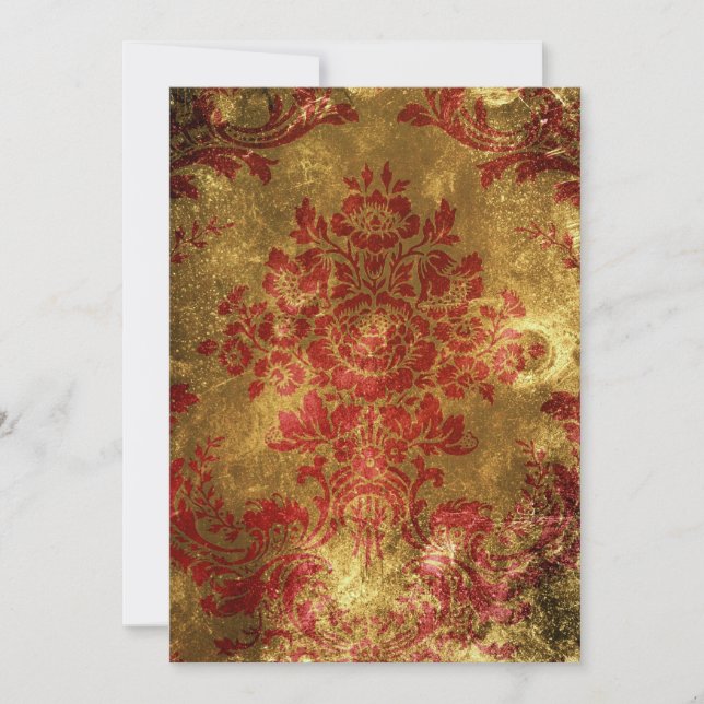 Vintage Flower Party Invitation Red Gold Western (Front)