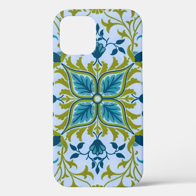 Vintage Flower Pattern Aqua and Green Phone Case (Back)