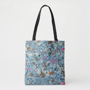 Vintage flower pattern, blue background. tote bag