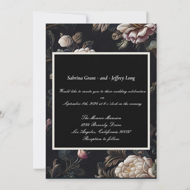 Vintage Flower Pattern on a Black Background Invitation (Front)