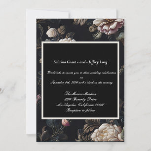 Vintage Flower Pattern on a Black Background Invitation