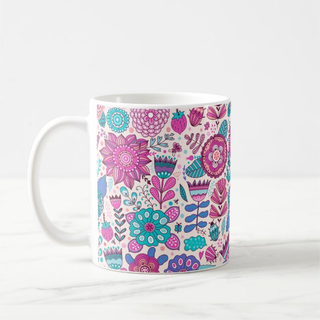 Vintage flower pattern. Seamless botanic texture,  Coffee Mug (Left)