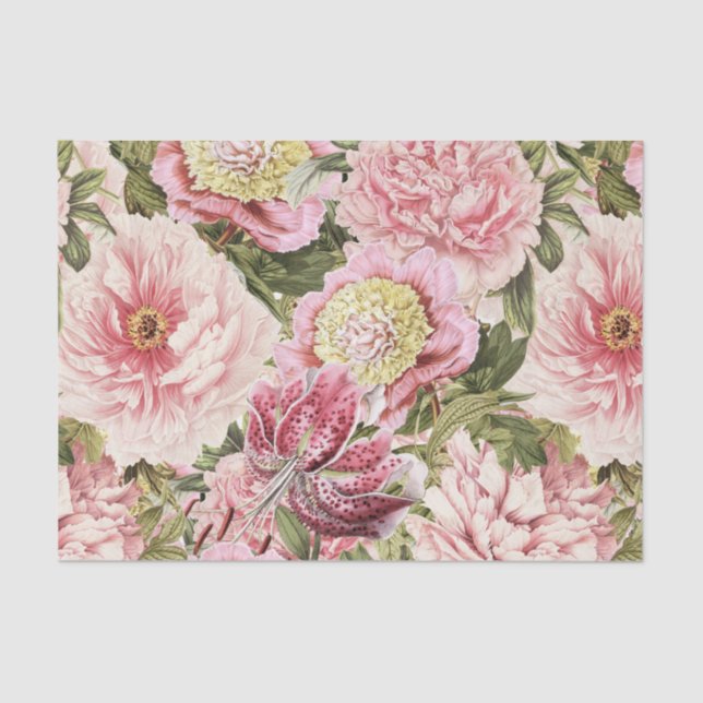 Vintage Flower Peony + Lily Pattern Illustration Tissue Paper (Front)