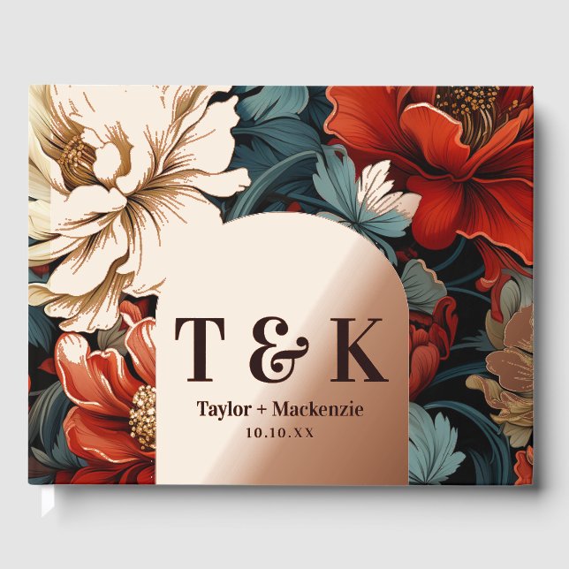 Vintage Flower Personalised Monogram Wedding Foil Guest Book (Front)