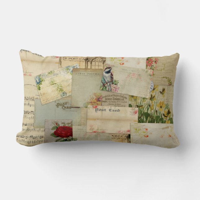 Vintage Flower Postcards Lumbar Cushion (Front)