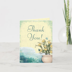 Vintage Flower Pot & Butterfly Wedding Thank You Card