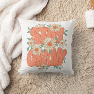 Vintage Flower Power and Daisy Graphic Cushion