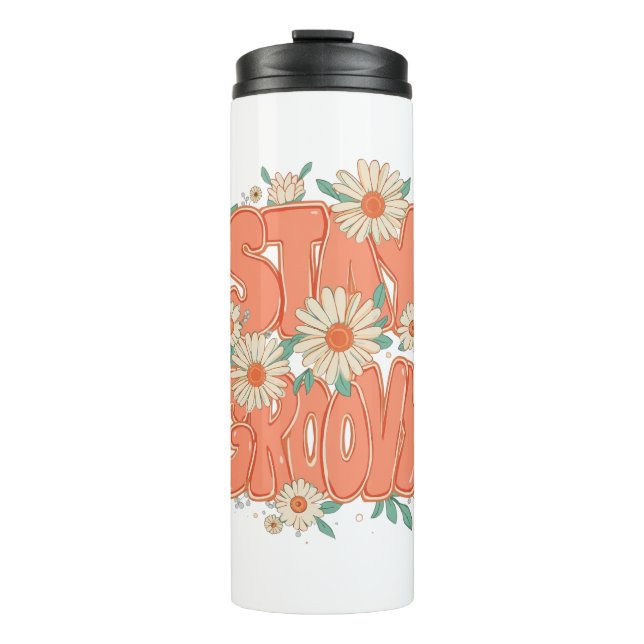 Vintage Flower Power and Daisy Graphic Thermal Tumbler (Front)