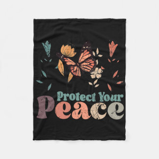 Vintage Flower Protect Your Peace Mental Health Aw Fleece Blanket