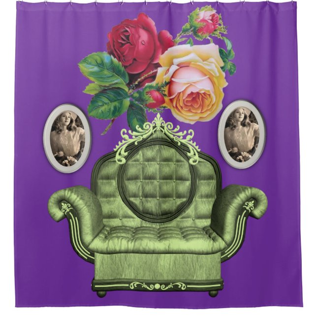 vintage flower purple shower curtain (Front)