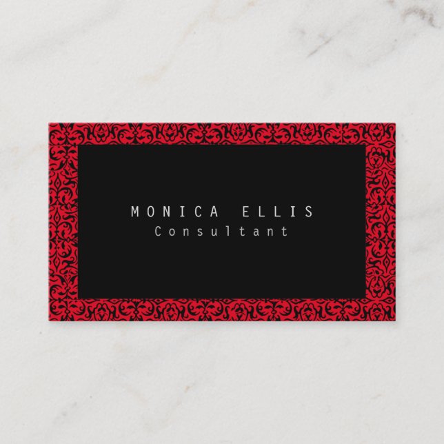 Vintage Flower Red Black Pattern Professional Business Card (Front)