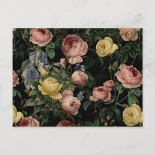 Vintage Flower Roses and Iris Pattern-Dark Dreams Postcard