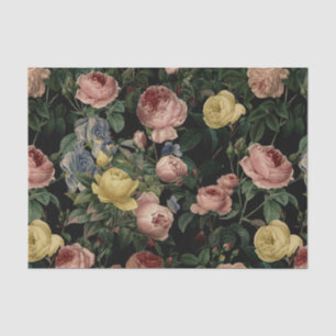 Vintage Flower Roses and Iris Pattern-Dark Dreams Tissue Paper