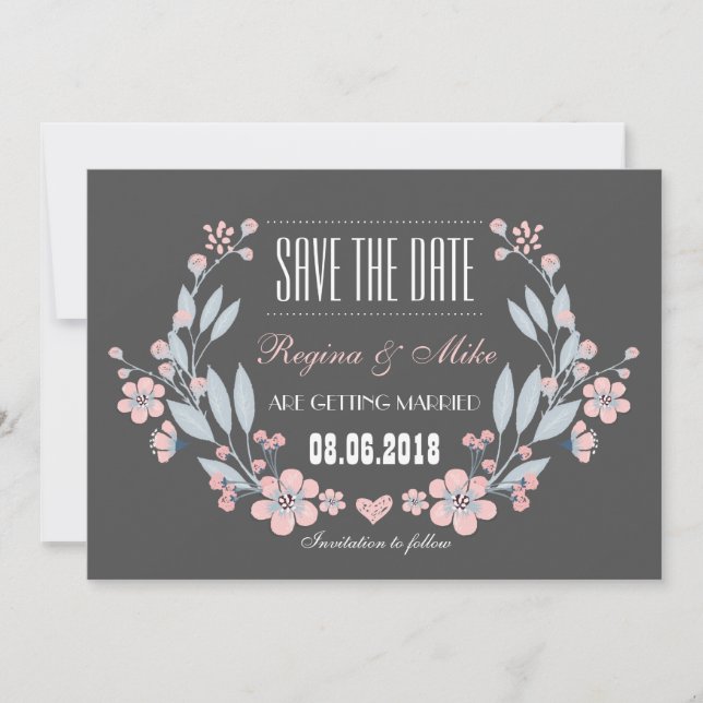 Vintage Flower Save the Date Wedding Announcement (Front)