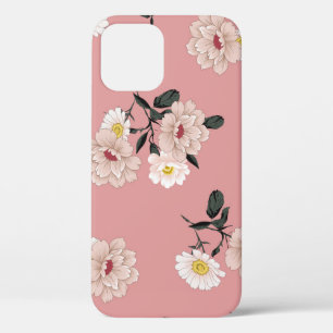 vintage flower seamless pattern on pink background iPhone 12 case