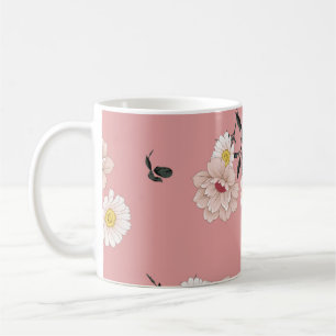 vintage flower seamless pattern on pink background coffee mug