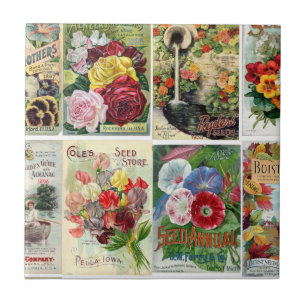Vintage Flower Seed Catalogues Collage Tile