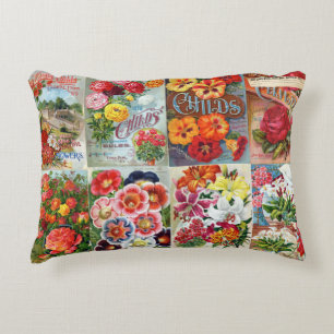 Vintage Flower Seed Packets Garden Collage Decorative Cushion