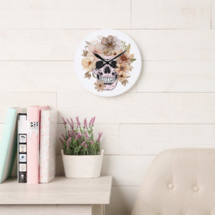 VINTAGE FLOWER SKULL LARGE CLOCK