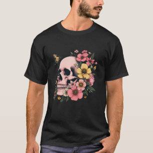 Vintage Flower Skull Skeleton Floral Halloween Sku T-Shirt
