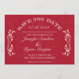 Vintage Flower Swirl Monogram RED Save the Date