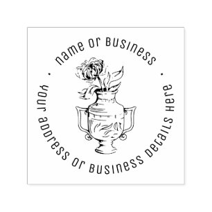 Vintage Flower Vase Business Name Return Address Self-inking Stamp