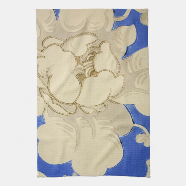 Vintage Flower Wallpaper Pattern Tea Towel (Vertical)