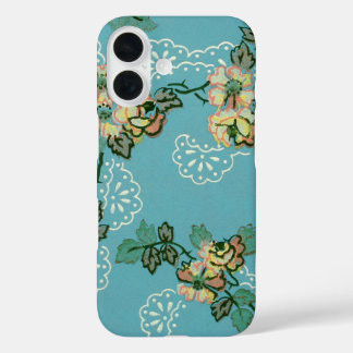 Vintage Flower Wallpaper Teal Floral Pattern iPhone 16 Case