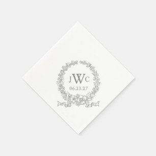 Vintage Flower Wreath Monogramed Versailles Grey Napkin