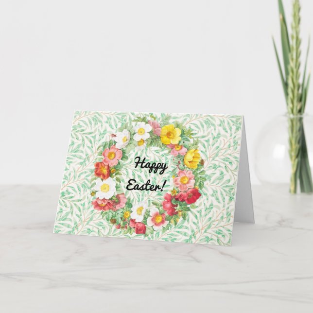 Vintage Flower Wreath Wishes Easter Card (Front)