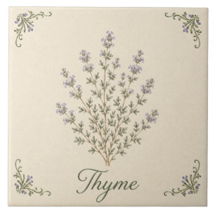 Vintage Flowering Thyme Botanical Kitchen Herb Tile