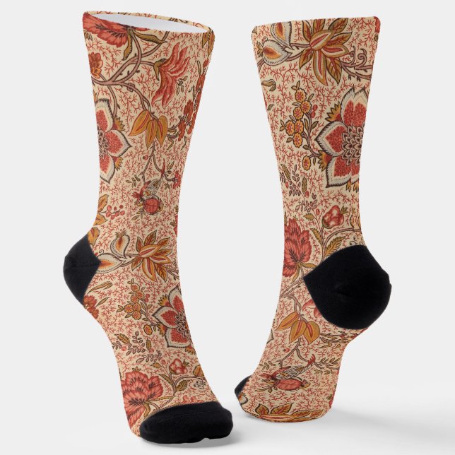 Vintage Flowering Vine Botanical Print Socks (Angled)