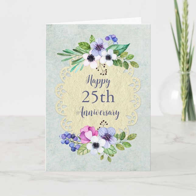 Vintage Flowers 25th Wedding Anniversary Card (Front)