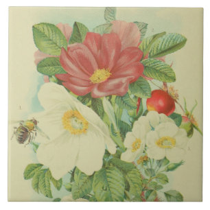 vintage flowers and bee decor or crafting tile