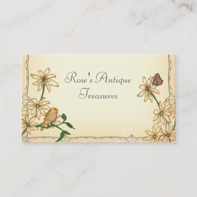 Vintage Flowers and Bird Business Card (Front)