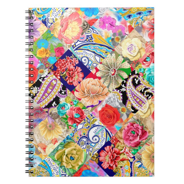 Vintage flowers and birds seamless pattern, backgr notebook (Front)