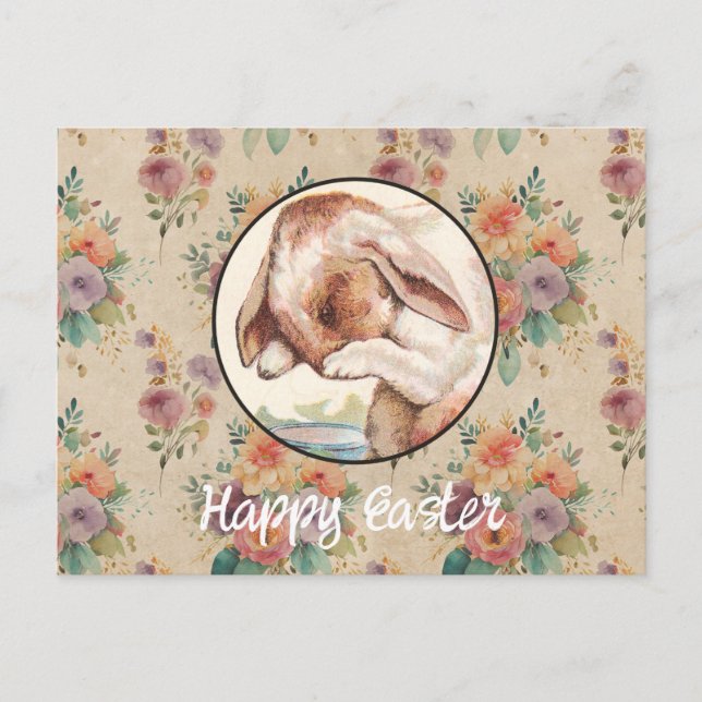 Vintage Flowers and Bunny Easter Postcard (Front)