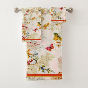 Vintage flowers and butterflies bath towel set