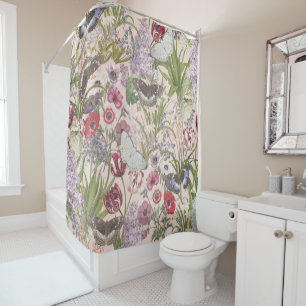 Vintage Flowers and Butterflies Collage Shower Curtain