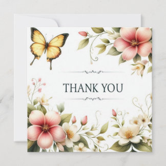 Vintage Flowers and Butterfly  Thank You Card