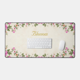 Vintage Flowers and Editable Golden Script Desk Mat