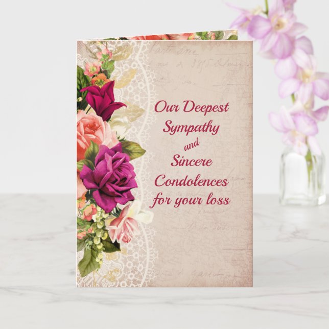 Vintage Flowers and Lace Sympathy Card (Orchid)